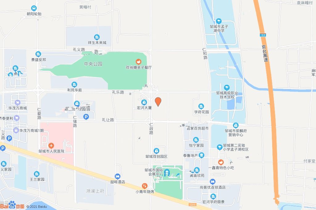 礼乐路南，仁德路西，仁政路东，礼让路北